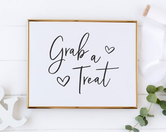 Grab a Treat signe - signe de table de desserts de mariage - décoration de table de faveur de mariage - signe de bonbons et de friandises - signe de table de bonbons de douche nuptiale