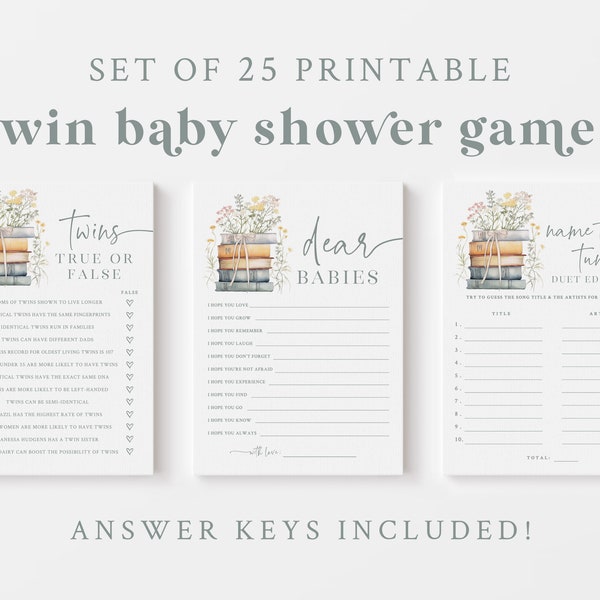 TWIN Baby Shower Game Bundle - Storybook Themed Baby Shower - 25 Printable Games & Activities - A New Chapter - Book Themed Twin Baby Shower