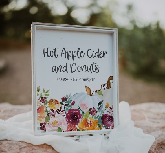 Hot Apple Cider and Donuts Sign - Fall Party Decorations - Pumpkin Party Signs - Fall Outdoor Party Ideas - Donut Station Sign - Cider Bar