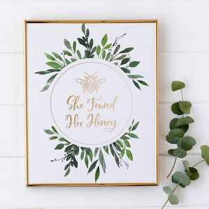 Elle a trouvé son miel - panneau de douche nuptiale abeille - décorations de fête sur le thème abeille - douche nuptiale verdure rustique - décoration de fête abeille - faveurs de miel