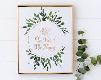 Elle a trouvé son miel - panneau de douche nuptiale abeille - décorations de fête sur le thème abeille - douche nuptiale verdure rustique - décoration de fête abeille - faveurs de miel