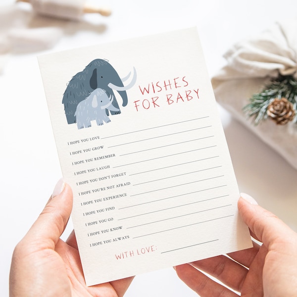 Woolly Mammoth Baby Shower - Wishes for Baby - Printable 5x7 Card - Dear Baby - Prehistoric Baby Shower - Message for the Bump - Dino Baby