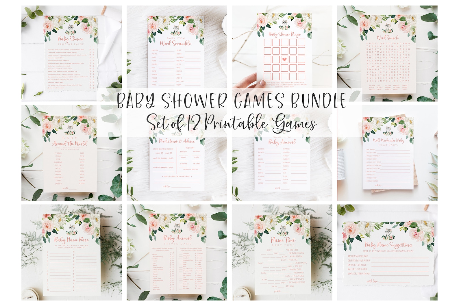 Cat Themed Baby Shower Activity Bundle Girl Baby Shower Game Etsy Canada