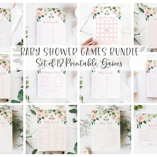 Cat Themed Baby Shower Activity Bundle - Girl Baby Shower Game Package - Pink Floral Game Bundle - Kitten Baby Shower Printable Games Set