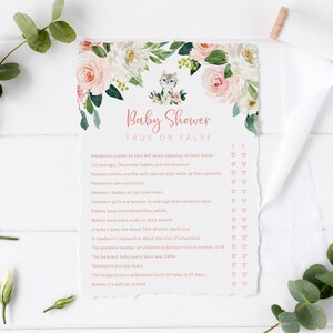 Girl Baby Shower Printable Game - Baby True or False - Cat Baby Shower Trivia Game Download - Kitten Themed Baby Shower Printable Activities
