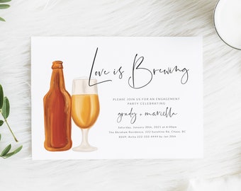 Love is Brewing Engagement Party Invitation - Beer Themed Engagement Party Invite - Engagement Cocktail Party Digital Invitation