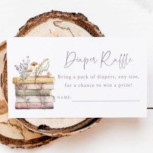 Schede di inserimento per la lotteria dei pannolini - Inserti per inviti stampabili da 3,5" x 2" - Baby shower a tema libro - Biglietto per la lotteria dei pannolini - Baby shower a tema libro di fiabe