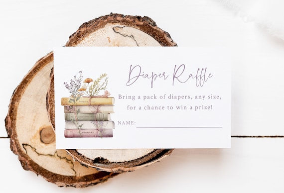 Diaper Raffle Insert Cards - Printable 3.5" x 2" Invitation Inserts - Book Themed Baby Shower - Diaper Raffle Ticket - Storybook Baby Shower