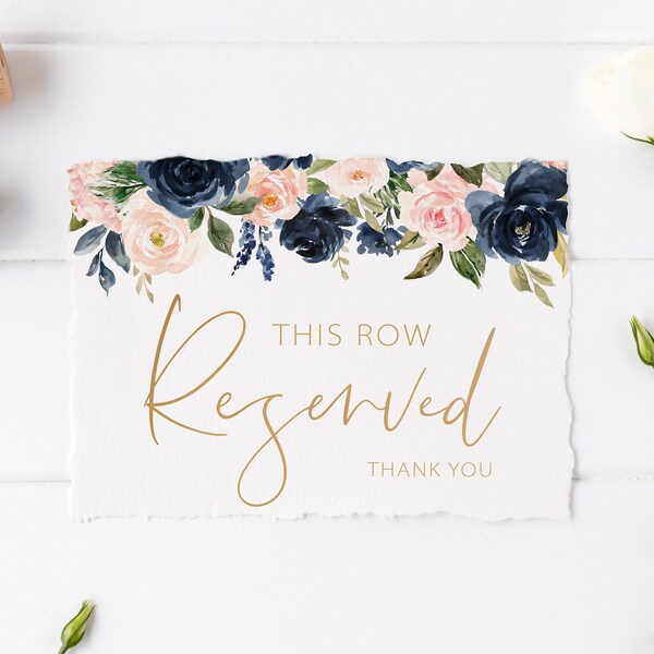 Reserved Aisle Sign - Reserved Row Sign for Wedding - Reserved Seating Sign - Printable Reserved Sign - Blush and Navy Wedding Decorations