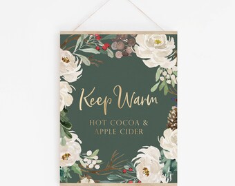 Letrero de chocolate caliente y sidra de manzana - Decoraciones para fiestas de invierno - Letreros para fiestas navideñas - Decoración para bodas en diciembre - Bar de chocolate caliente - Bar de sidra caliente