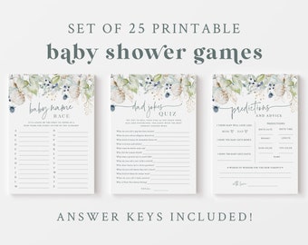French Market Baby Shower Game Bundle - 25 Printable Games & Activities - Dusty Blue and Sage Greenery Baby Shower Games - Bonjour Bebe