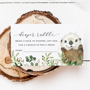 Otter Baby Shower Windel Raffle Einlegekarte - druckbare 3,5 x 2 "Windel Lotterielos - Eukalyptus Waldland Babyparty - Otterly Adorable