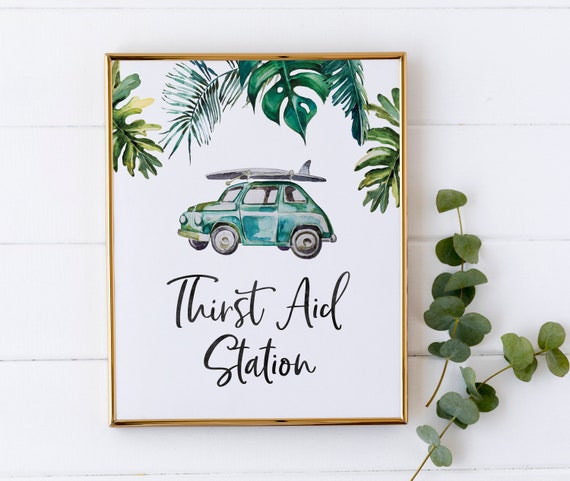 Beach Baby Shower Decorations - Drink Station Sign - Thirst Aid Station -  Vintage Surf Baby Shower Sign - Refreshments Sign - Boy Shower