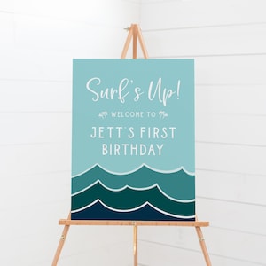 Surf&#39;s Up Welcome Sign - Printable Surfing Themed Birthday Party Welcome Poster - Boys Retro Beach Birthday Party Decorations - 1st Birthday