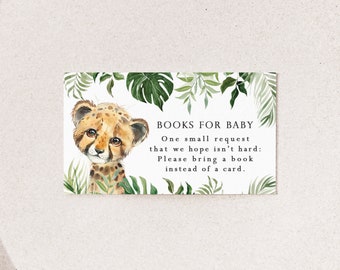 Cheetah Baby Shower Books for Baby Insert Cards - Printable 3" x 2.5" Cards - Safari Baby Shower Book Request Cards - Baby's Library Insert