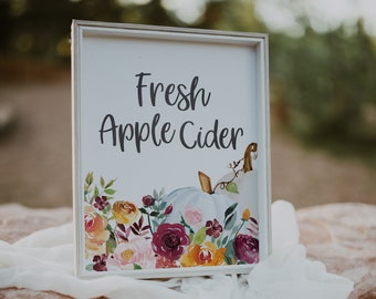 Fresh Apple Cider Sign - Apple Cider Bar Signage - Fall Party Decorations - Autumn Party Signs - Pumpkin Party Signs - Fall Foliage Decor