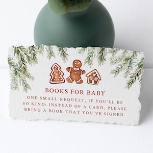 Winterpeperkoek babyshower boeken voor baby afdrukbare kaarten - insteekkaarten boekverzoek - Winter Wonderland babyshower - december Baby