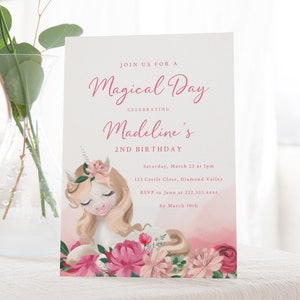 Unicorn Party Invite - Pink Unicorn Birthday Invitation - Printable or Digital Invite - Pony Birthday Party - Magical Day Invitation