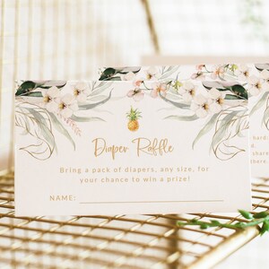 Tropical Diaper Raffle Insert Card - Printable Diaper Request Card - Baby Shower Luau Invitation Insert Cards - Aloha Baby - Raffle Ticket