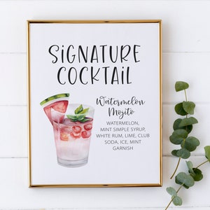 Birthday Party Signature Cocktail Sign - Watercolor Signature Drink Printable - Wedding Signature Cocktail Bar Sign - Birthday Cocktail Sign