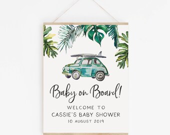 Baby on Board Baby Shower - Beach Baby Shower Welcome Sign - Surf Adventure Party Decor - Boy Baby Shower - Surf&#39;s Up Baby Shower Signage