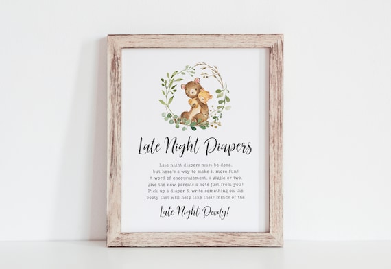 Late Night Diapers Sign Bear Themed Baby Shower Decorations We