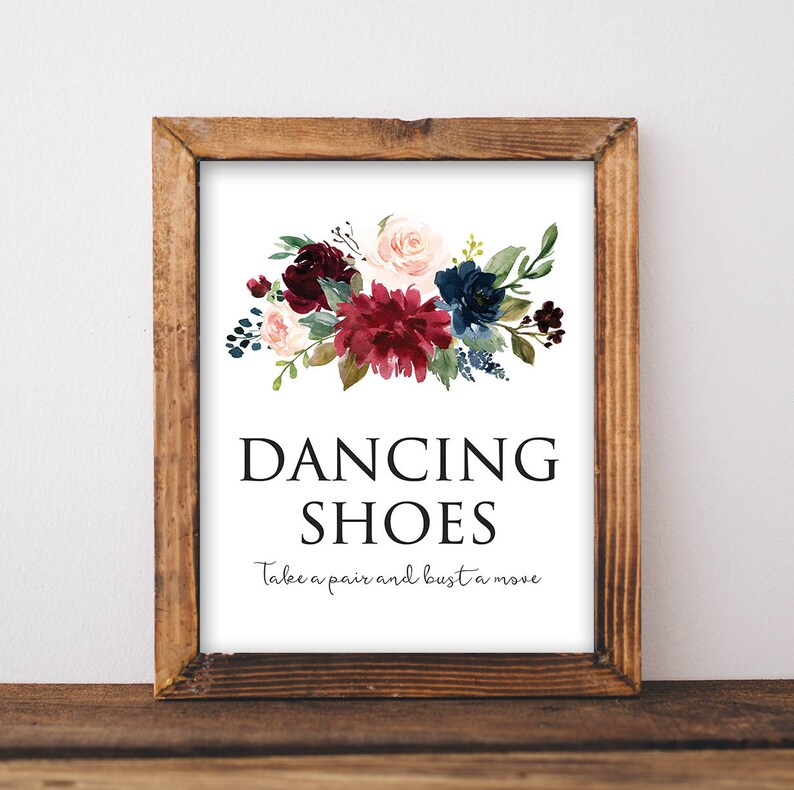Dancing Shoes Sign for Wedding Burgundy Navy Greenery Etsy