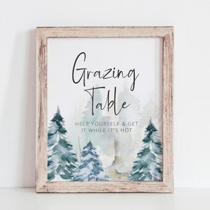 Grazing Table Sign - Charcuterie Sign - Winter Woodland Wedding Decor - Wedding Food Table Sign - Winter Wonderland Wedding Decorations