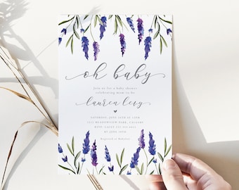 Lavender Baby Shower Invitation - Purple Baby Shower Printable Invite - Oh Baby Invitation - Summer Wildflower Baby Shower Digital Invite