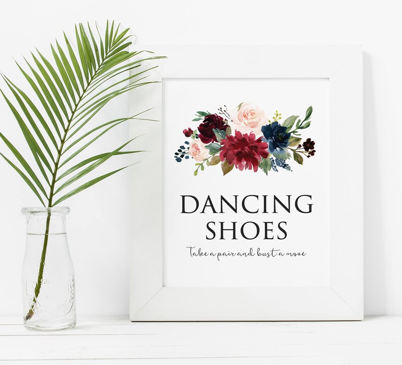 Dancing Shoes Sign for Wedding Burgundy Navy Greenery Etsy