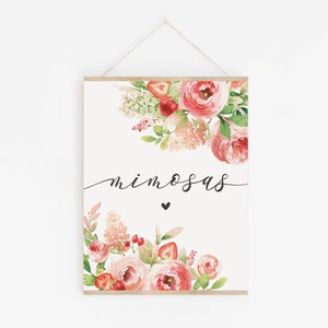 Cartello Mimosas - Cartello Mimosa Bar stampabile 8x10 - Decorazioni per addio al nubilato a tema fragola - Decorazioni per addio al nubilato a tema frutta estiva