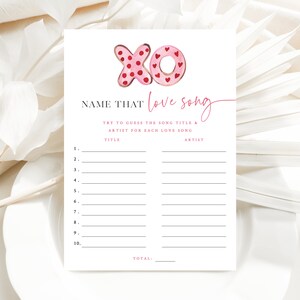 Valentine's Day Themed Bridal Shower - Name That Love Song Game - Printable 5x7 Game - Love Song Trivia - Name That Tune Wedding Shower Game
