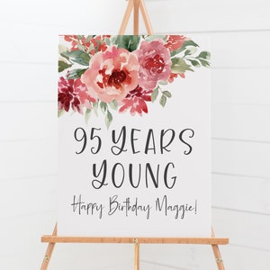 95er Geburtstagsschild - 95 Jahre Junge druckbares Geburtstagsschild - Rotes Blumen Geburtstagsschild - Rote Geburtstagsdekoration - Oma Geburtstagsschild