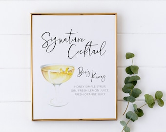 Signature Cocktail Sign - Watercolor Cocktail Sign for Party - Signature Drinks Sign - Birthday Cocktail Sign - Watercolor Drink Bar Sign