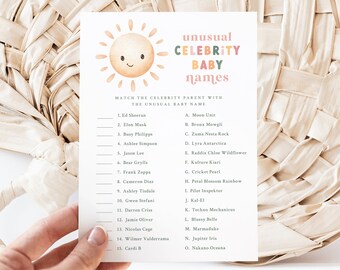 Little Sunshine Baby Shower - Unusual Celebrity Baby Names Quiz - Printable 5x7 Game - Funny Baby Shower Game - Sun Themed Baby Shower Game