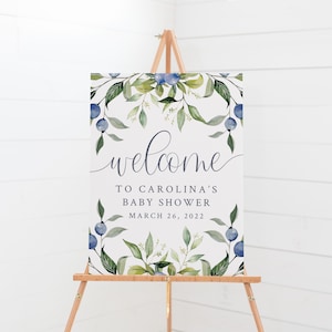 Blueberry Baby Shower Welcome Sign Printable - Blue Boys Baby Shower Decorations - Berry Themed Baby Shower Welcome Poster - Baby Brunch