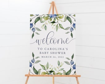 Panneau de bienvenue Blueberry Baby Shower Imprimable - Blue Boys Baby Shower Décorations - Affiche de bienvenue Baby Shower sur le thème des baies - Baby Brunch