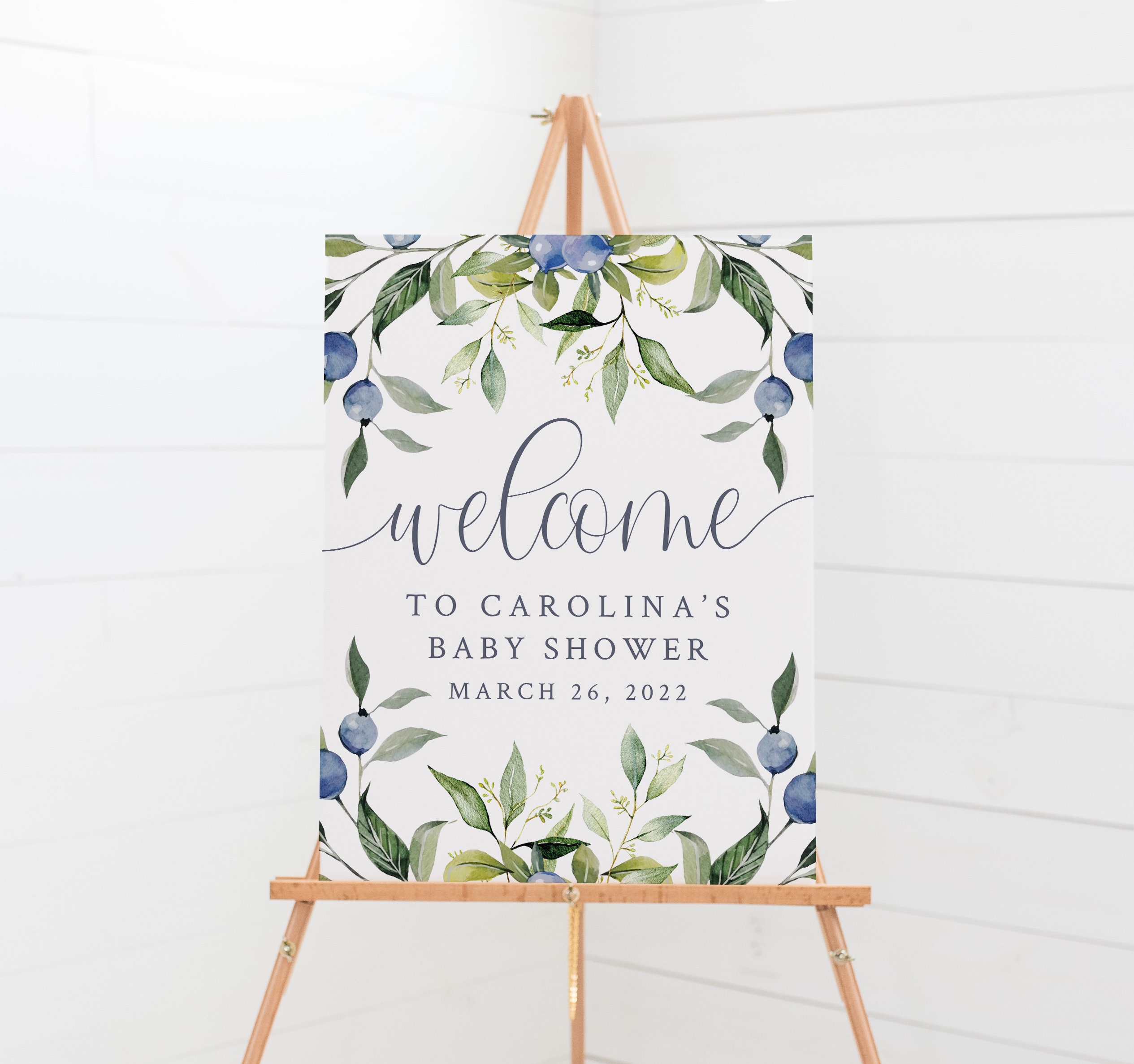 Blueberry Baby Shower Welcome Sign Printable - Blue Boys Baby Shower Decorations - Berry Themed Baby Shower Welcome Poster - Baby Brunch