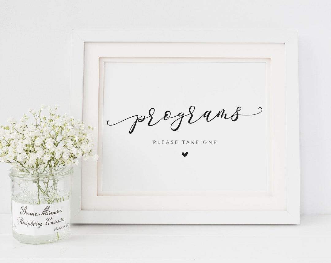 Wedding Programs Sign - Please Take a Program - Wedding Ceremony ...