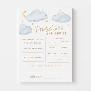 Babyvoorspellingen en advies - Over the Moon jongensbabyshower - afdrukbare 5 x 7 voorspellingskaarten - Twinkle Twinkle Little Star babyshower
