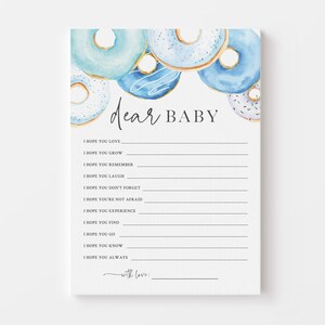 Dear Baby Card - Baby Shower a tema ciambella blu - Biglietto di auguri stampabile 5x7 per il bambino - Baby Shower con pannolini e ciambelle - Donut Baby Sprinkle