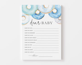 Dear Baby Card - Blue Donut Themed Baby Shower - Printable 5x7 Wishes for Baby Card - Diapers and Donuts Baby Shower - Donut Baby Sprinkle