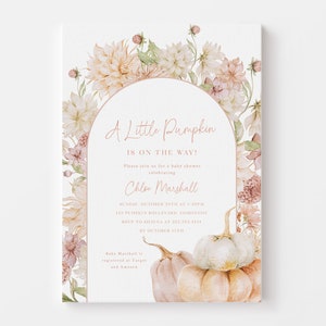 A Little Pumpkin Baby Shower Invite - 5x7 Printable Invitation - Pink Pumpkin Baby Shower Invitation - Fall Girls Pumpkin Themed Baby Shower