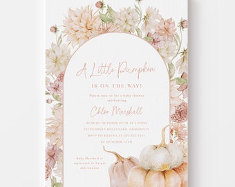 A Little Pumpkin Baby Shower Invite - 5x7 Printable Invitation - Pink Pumpkin Baby Shower Invitation - Fall Girls Pumpkin Themed Baby Shower
