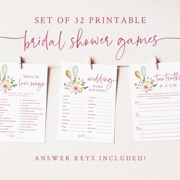 Kitchen Themed Bridal Shower Game Bundle - Set of 32 Printable Games & Activities - Soon To Be Whisked Away - Stock the Kitchen Bridal Games