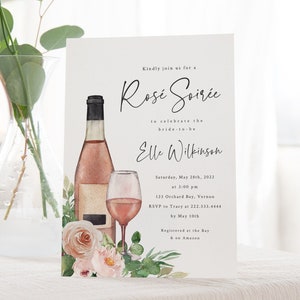 Rose Soiree Bridal Shower Invitation - Rose All Day Printable Invitation - Rose Wine Themed Bridal Shower Invite - Blush Wine Party Theme