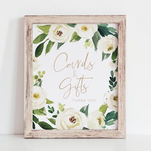 Cards and Gifts Sign - Green and Gold Party Decorations - Greenery Wedding Signs - Gift Station Sign - Gift Table Printable - Cards Sign