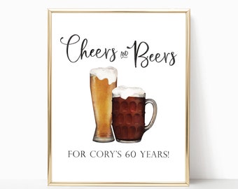 Cheers and Beers Birthday Sign - Beer Birthday Party Decorations - 60th Birthday Decor - Custom Birthday Welcome Sign - Adult Birthday Decor