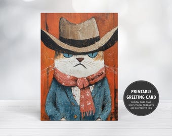 Cowboy Cat Card | Meowdy Greeting Card | Blank Inside | Printable Just Because Card | Thinking of You Friend Card | Funny Cat Greeting Card