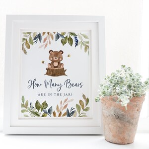 Guess How Many Bears Baby Shower Game Sign and Guess Cards - Bears and Bees Baby Shower Printable Game - Boys Woodland Bear Baby Shower Sign